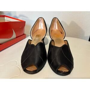 Vintage Black Satin Daniel Green 1940’s Boudoir Slipper Heels